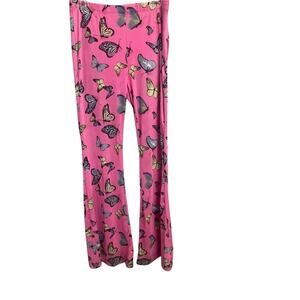 Iheartraves Butterfly Wide Leg Mesh Pants Pink Flare Pull On Style Small Medium